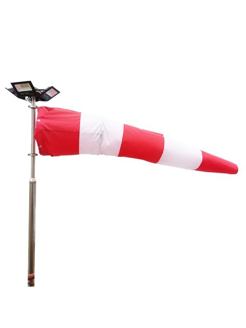 Airport Red and White Windsock Wind Cone with Dual LED Floodlights and Stainless Steel Pole