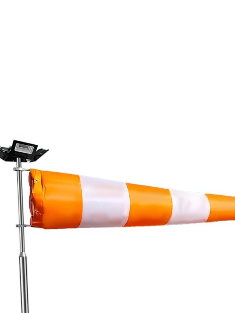 Orange and White Illuminated Windsock with Dual LED Floodlights and Stainless Pole