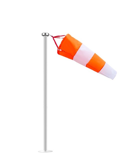Orange and White Windsock Complete with Stainless Steel Pole and Base Plate