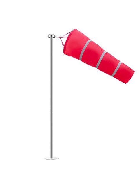Red Reflective Windsock Complete with Stainless Steel Pole and Base Plate