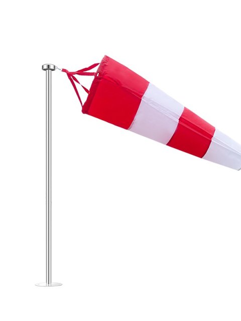 Red and White Windsock Complete with Stainless Steel Pole and Base Plate