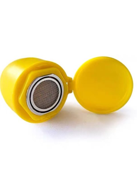 Single Yellow Eyewash Nozzle with Hinged Flip Cap and Stainless Strainer