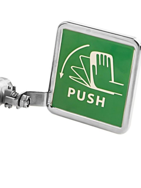 Stainless Steel Push Plate Actuator with Green PUSH Sign for Emergency Shower Valve