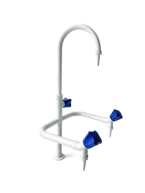 Three Outlet Deck Mounted Laboratory Bench Faucet with Gooseneck and Twin Side Outlets