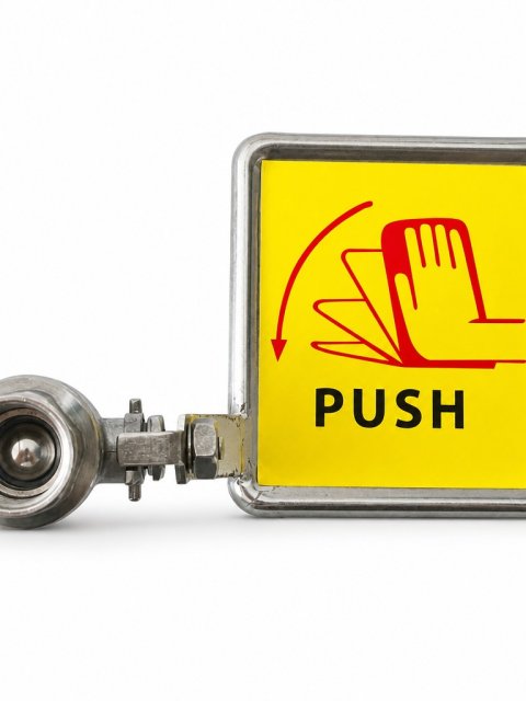 Yellow PUSH Plate Ball Valve Assembly with Red Pictogram for Emergency Showers